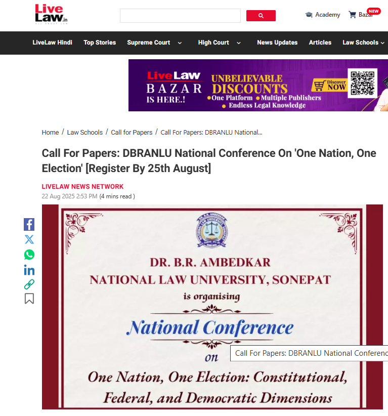 Call For Papers: DBRANLU National Conference On 'One Nation, One Election