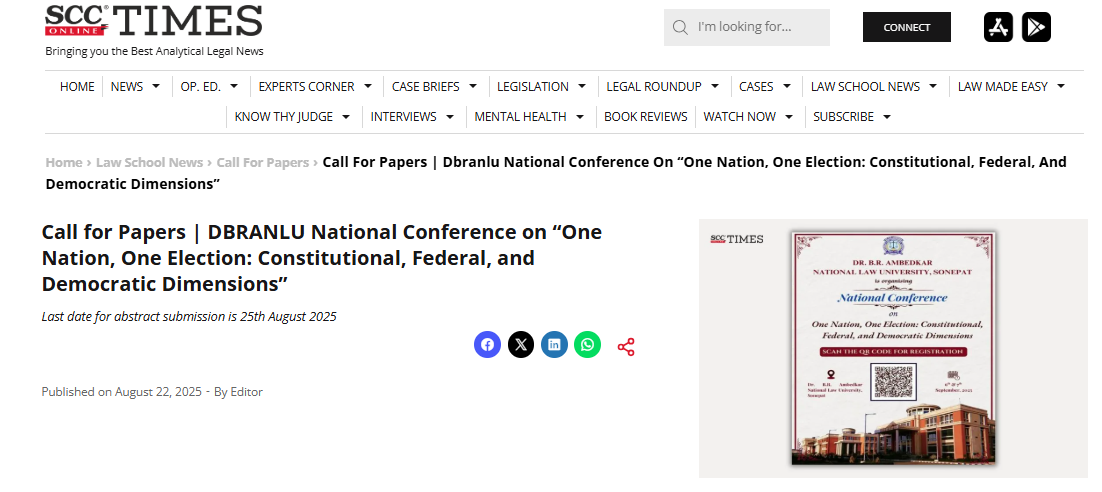 Call for Papers | DBRANLU National Conference on “One Nation, One Election: Constitutional, Federal, and Democratic Dimensions